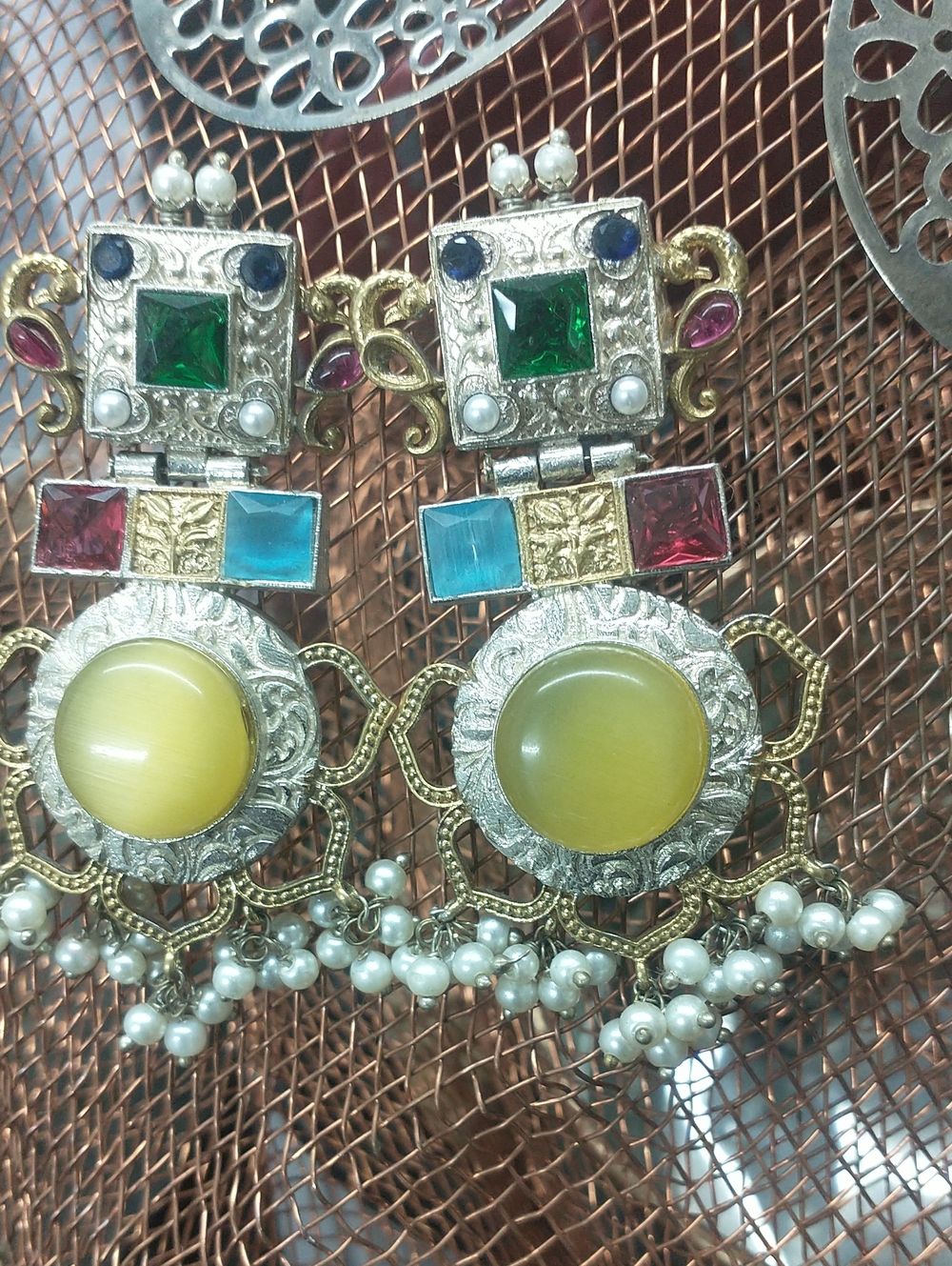 Handcrafted Women’s Multi-Color Statement Earrings - Yellow Center